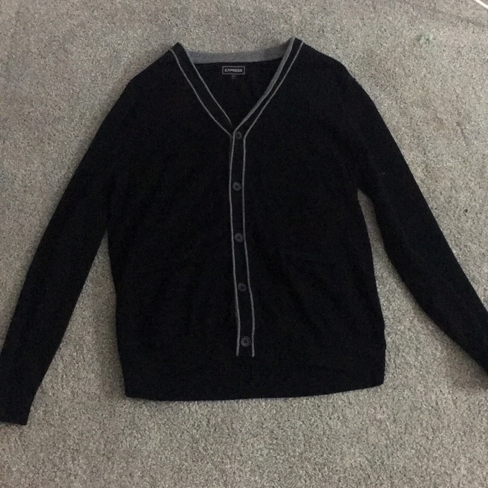 Express Men’s Black Cardigan w/ Grey Stripes